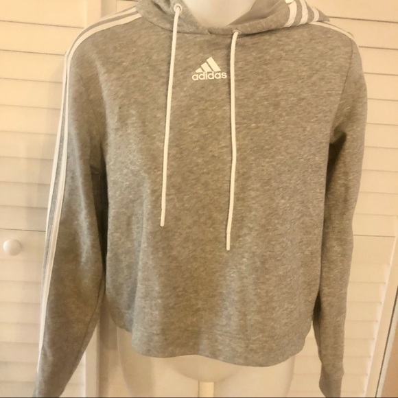 ADIDAS crop top hoodie sweatshirt XS Gray Shirt - Picture 2 of 6